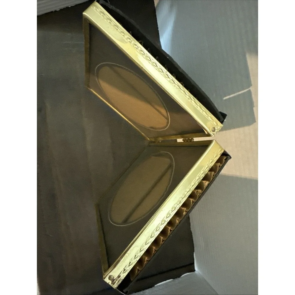 Vtg‎ 70s Brass Standing Double Bifold Picture Frame Oval Matte Gold Tone 5X7